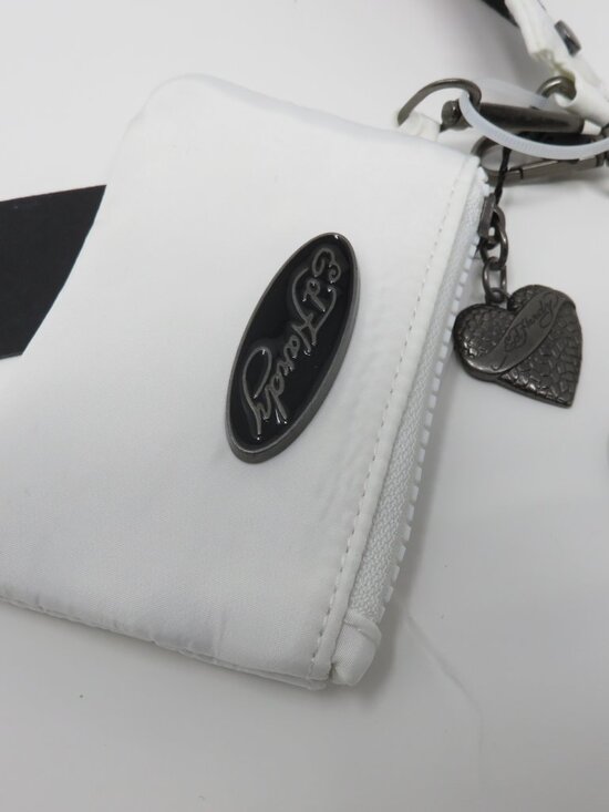 (#132) Ed Hardy 2 White/Multicolor mini wristlet wallet Zippered Keychain - Picture 5 of 6